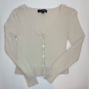 LOFT Versa Ribbed V-Neck Cardigan Cream White Clay Size S